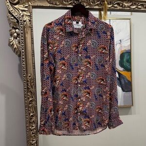 Topman Blue and Red Patterned Men's Shirt